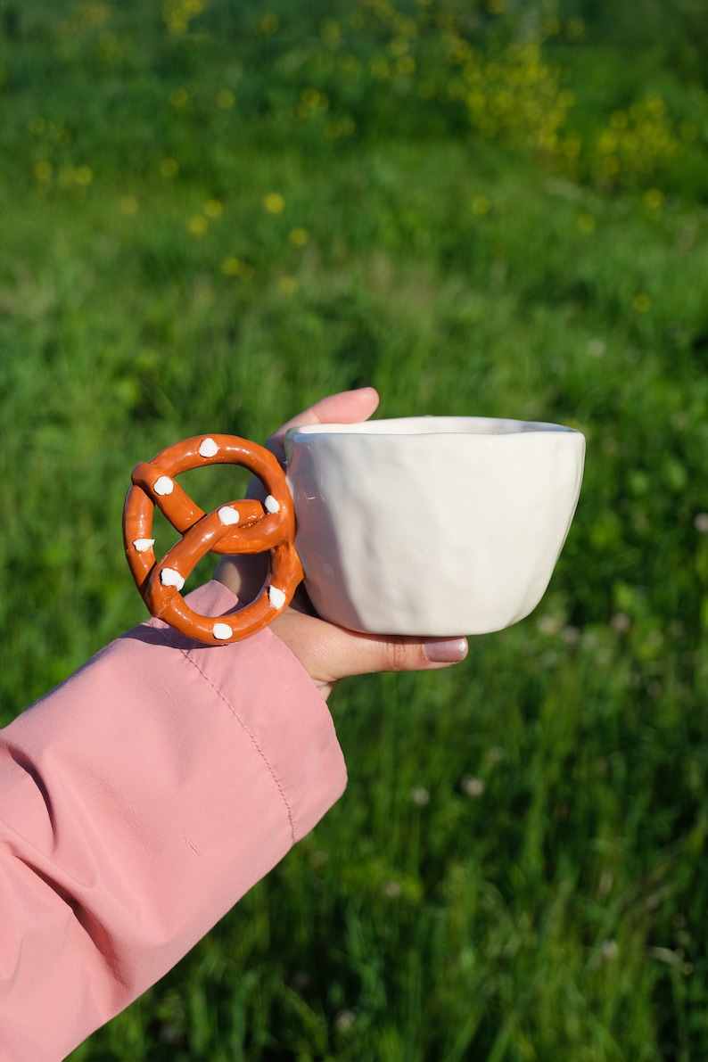 Handmade ceramic pretzel coffee mug