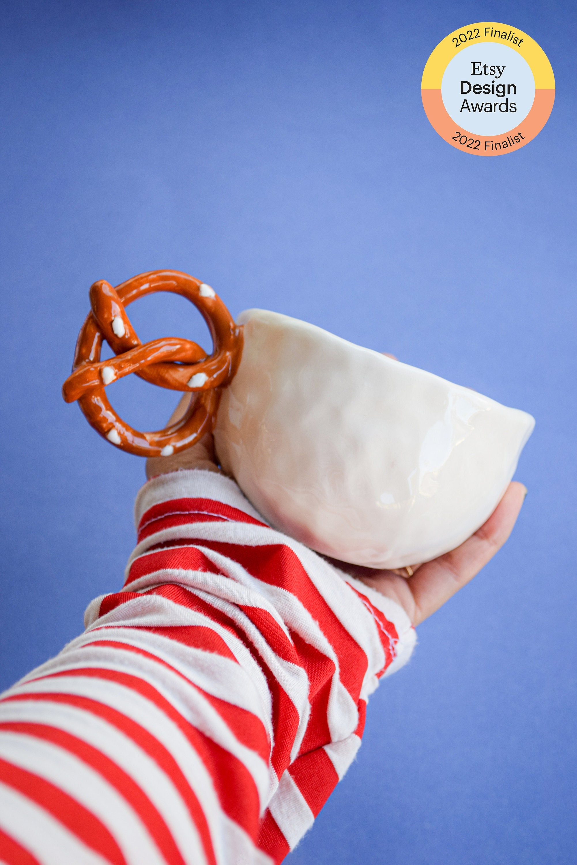 Handmade Ceramic Pretzel Mug: Unique Coffee Lover Gift, Original Design of Kiwi Poca