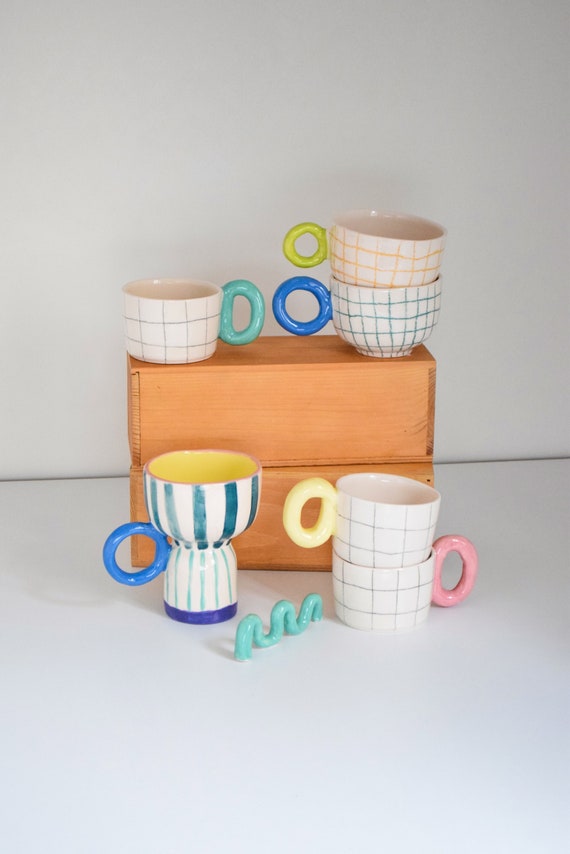 Funky Mugs Collection Unique Handmade Ceramic Coffee Cups, Use or Gift,  Kitchen Decoration 9 Oz, 250 Ml 