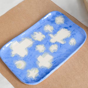Daydreamer Plate Blue Rectangle Dish Handmade Pottery Plate Sushi Serving Decorative Kitchen Decor