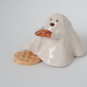 Croissant Ghost Ceramic Incense Burner Handmade Cute Ornament Halloween Decor Candle Holder Home Design Valentines Day Gift Made to order image 7