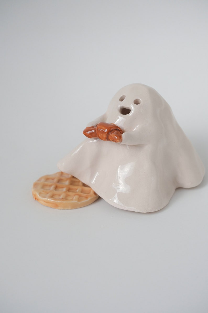 Croissant Ghost Ceramic Incense Burner Handmade Cute Ornament Halloween Decor Candle Holder Home Design Valentines Day Gift Made to order image 7