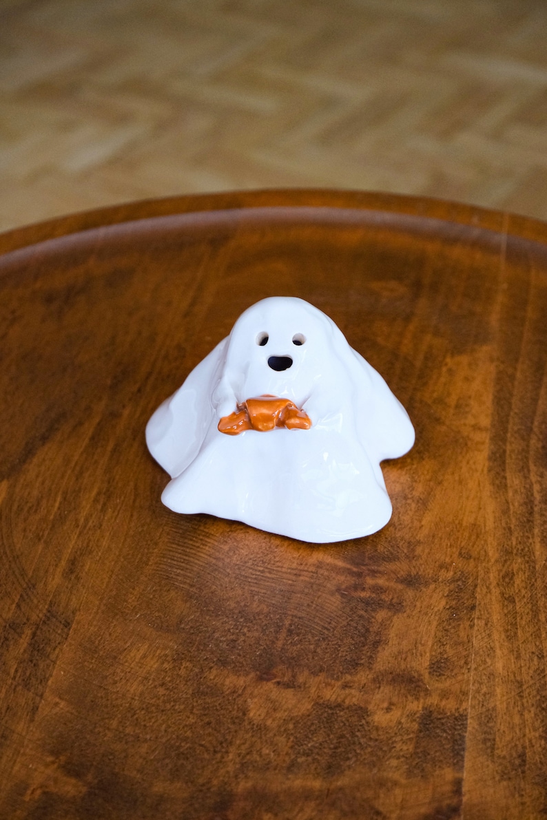 Croissant Ghost Ceramic Incense Burner Handmade Cute Ornament Halloween Decor Candle Holder Home Design Valentines Day Gift Made to order image 10