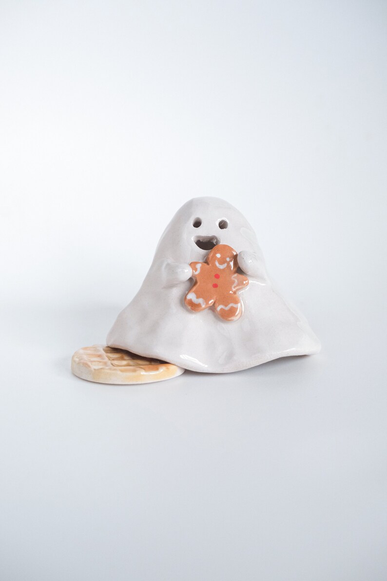 Gingerbread Man Ghost Ceramic Incense Burner Handmade Cute Ornament Christmas Decor Candle Holder Home Design image 5