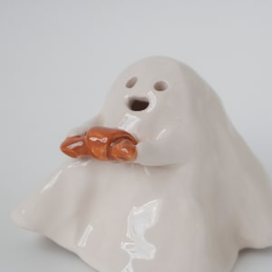 Croissant Ghost Ceramic Incense Burner Handmade Cute Ornament Halloween Decor Candle Holder Home Design Valentines Day Gift Made to order image 5