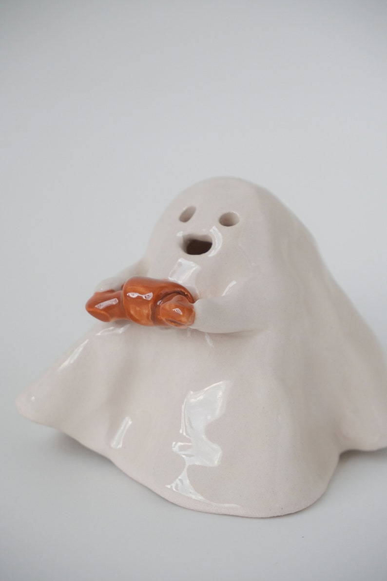 Croissant Ghost Ceramic Incense Burner Handmade Cute Ornament Halloween Decor Candle Holder Home Design Valentines Day Gift Made to order image 5