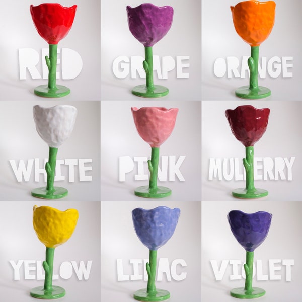 Handmade Ceramic Tulip Goblet Unique Flower Pottery Cup Vine Goblet Pottery Goblet Pottery Cup