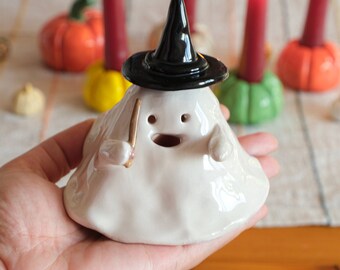 Wizard Ghost Incense Burner: Handmade Ceramic Halloween Decor
