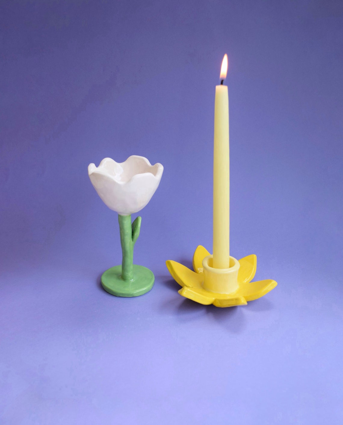 Daffodil Candlestick Holder / Handmade Ceramic Candlestick Etsy