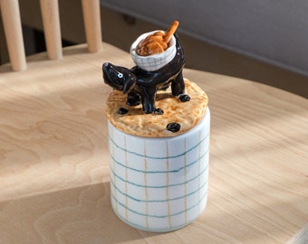 Bakery Dachshund Cookie Jar Handmade Ceramic Box With Lid Kitchen Accessories