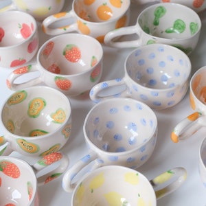 Fruit Patterned Handmade Ceramic Mug Fruit Lover Gift for Mom Gift For Vegan Tea Lover Fruit Home Decor Kitchen Accessories Mug Set