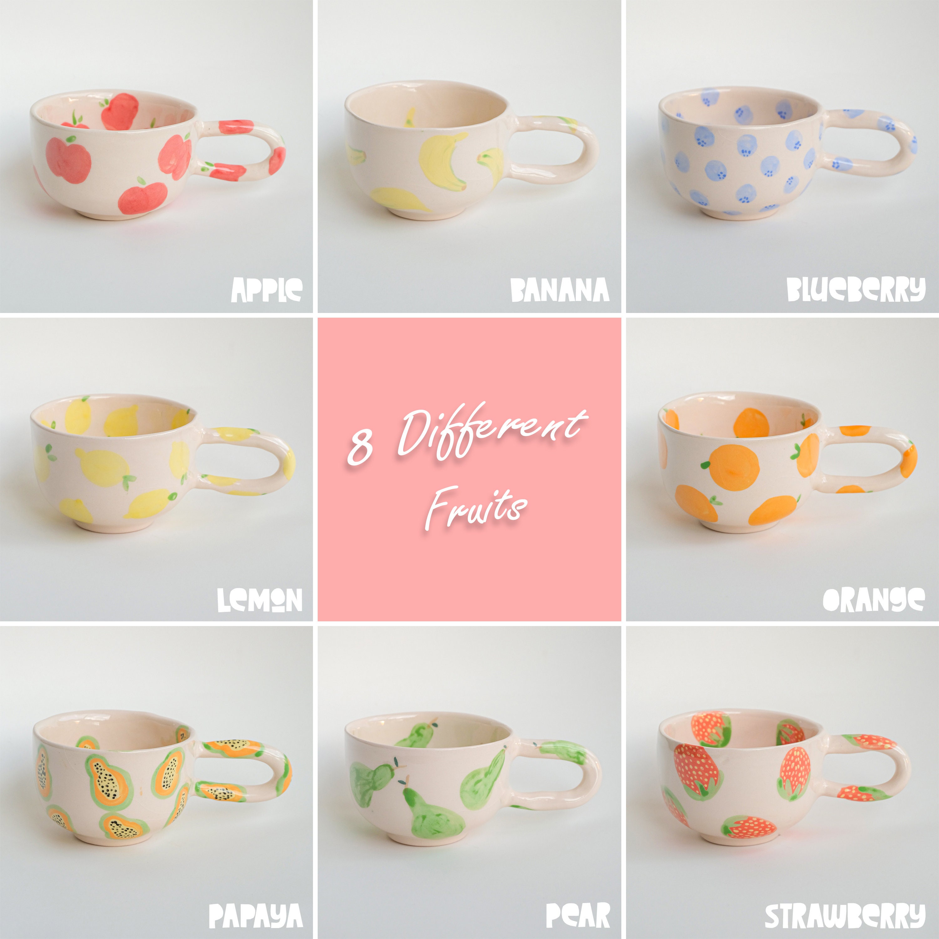 Handmade Ceramic Mug: Fruit Patterned Pottery Coffee Cup - Etsy