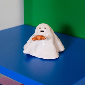 Croissant Ghost Ceramic Incense Burner Handmade Cute Ornament Halloween Decor Candle Holder Home Design Valentines Day Gift Made to order image 2