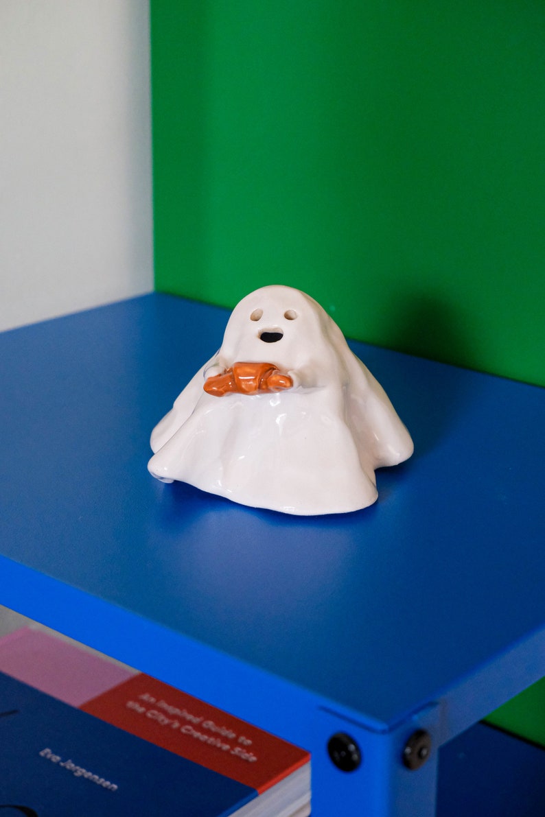 Croissant Ghost Ceramic Incense Burner Handmade Cute Ornament Halloween Decor Candle Holder Home Design Valentines Day Gift Made to order image 2