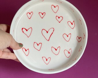 Sketchy Heart Plate | Handmade Ceramic Bowl Valentines Day Gift Breakfast Plate Unique Pottery Heart Shaped bowl Romantic gift for her