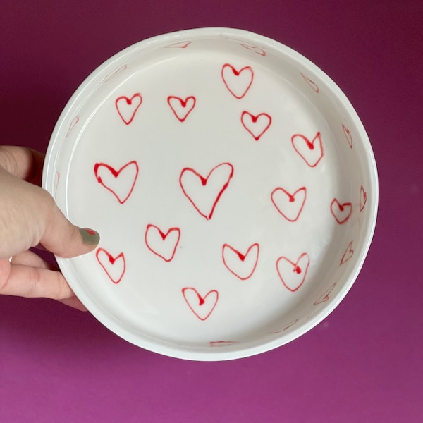Sketchy Heart Plate | Handmade Ceramic Bowl Valentines Day Gift Breakfast Plate Unique Pottery Heart Shaped bowl Romantic gift for her