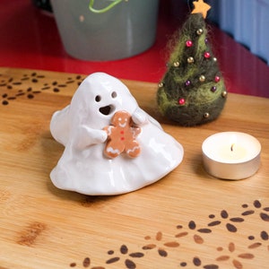 Gingerbread Man Ghost Ceramic Incense Burner Handmade Cute Ornament Christmas Decor Candle Holder Home Design image 2