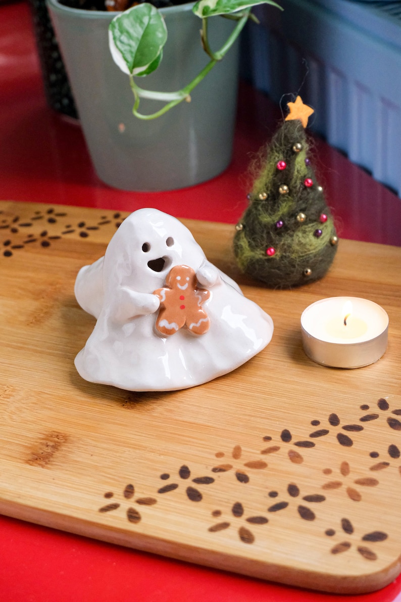 Gingerbread Man Ghost Ceramic Incense Burner Handmade Cute Ornament Christmas Decor Candle Holder Home Design image 2