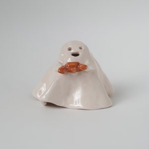 Croissant Ghost Ceramic Incense Burner Handmade Cute Ornament Halloween Decor Candle Holder Home Design Valentines Day Gift Made to order image 3