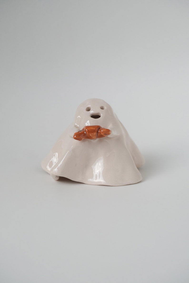 Croissant Ghost Ceramic Incense Burner Handmade Cute Ornament Halloween Decor Candle Holder Home Design Valentines Day Gift Made to order image 3