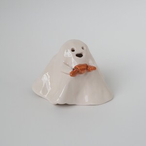 Croissant Ghost Ceramic Incense Burner Handmade Cute Ornament Halloween Decor Candle Holder Home Design Valentines Day Gift Made to order image 4