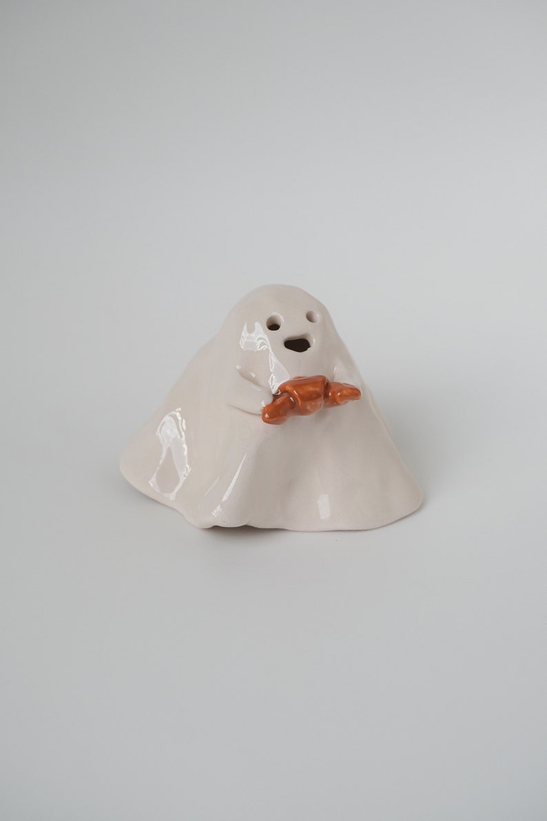 Croissant Ghost Ceramic Incense Burner Handmade Cute Ornament Halloween Decor Candle Holder Home Design Valentines Day Gift Made to order image 4