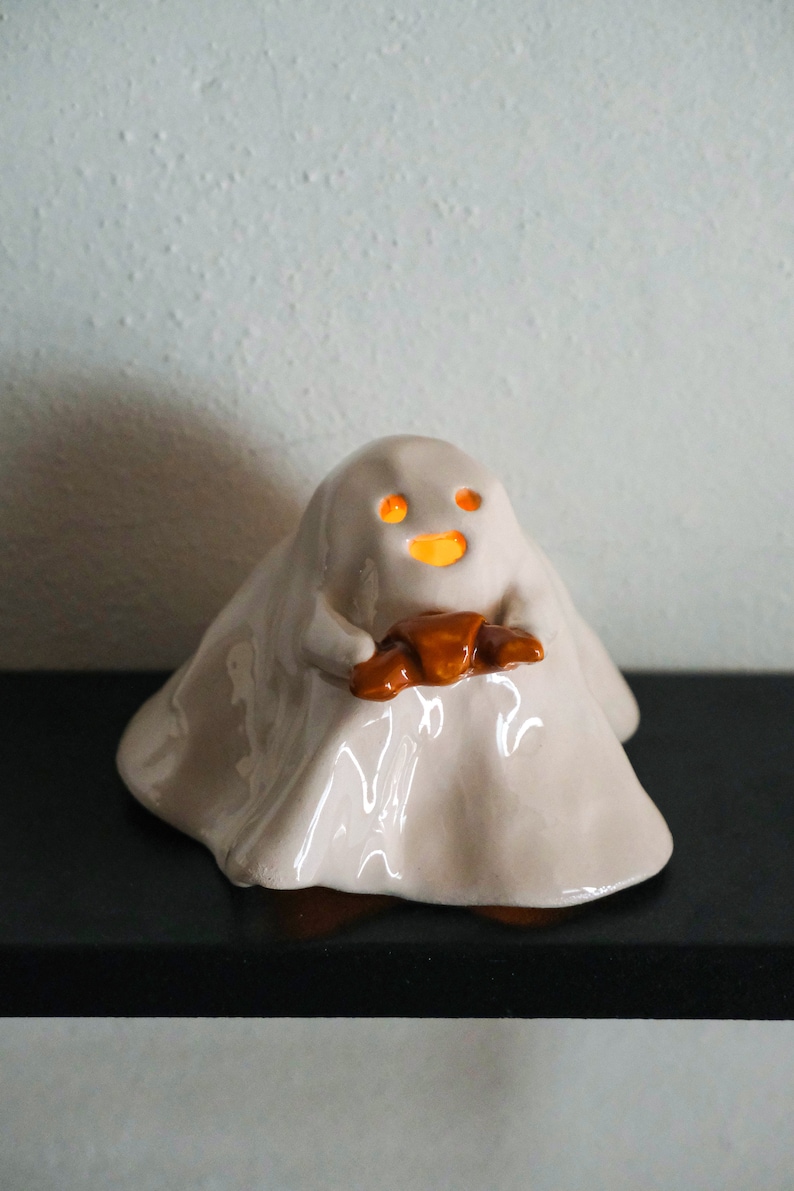 Croissant Ghost Ceramic Incense Burner Handmade Cute Ornament Halloween Decor Candle Holder Home Design Valentines Day Gift Made to order image 9