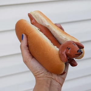 Dachshund Figurine Handmade Ceramic Animal Art Sausage Dog Collectible Ornament Home Decoration