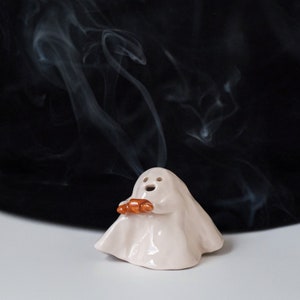 Croissant Ghost Ceramic Incense Burner Handmade Cute Ornament Halloween Decor Candle Holder Home Design Valentines Day Gift Made to order image 8