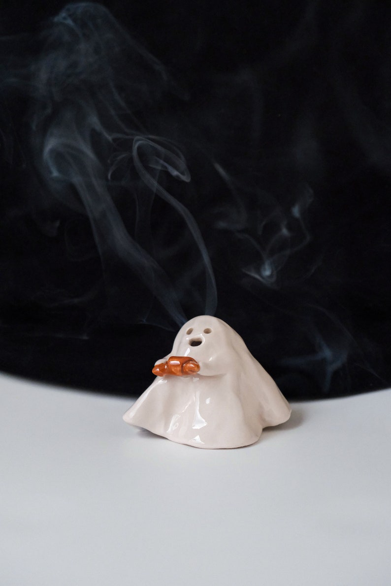 Croissant Ghost Ceramic Incense Burner Handmade Cute Ornament Halloween Decor Candle Holder Home Design Valentines Day Gift Made to order image 8