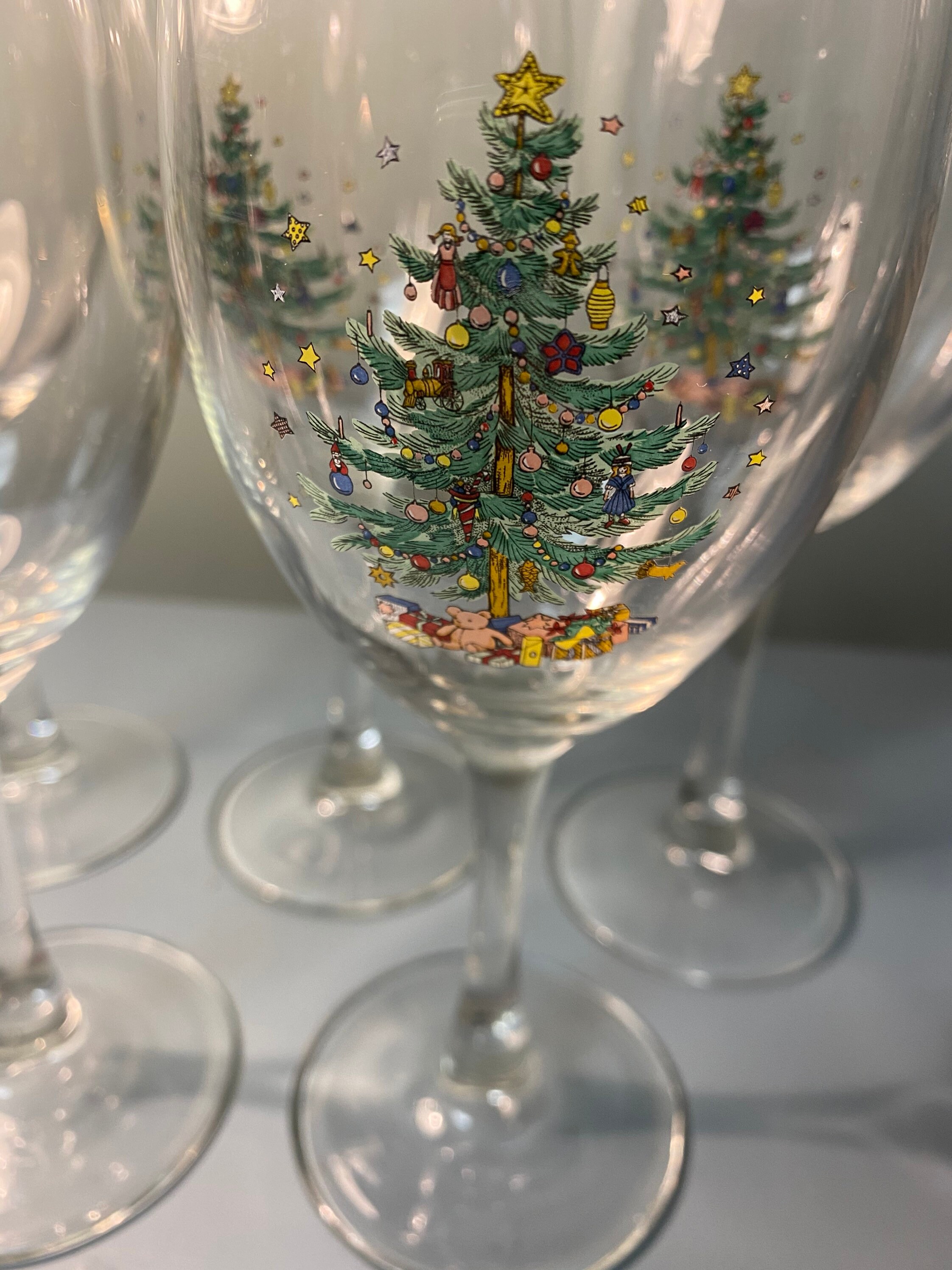 Unique Vintage Set of 5 Wine Glasses with a Christmas Tree and Etsy