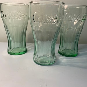 2 Small Vintage Coke Coca-Cola Glasses Cup Mini Green Coke Glasses Dimples