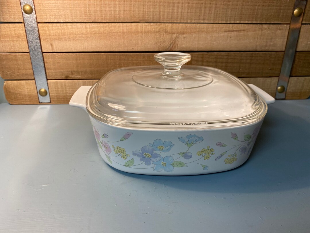 Corningware Pastel Bouquet Casserole Dish A 2 B Pyrex Lid Square Pan Etsy