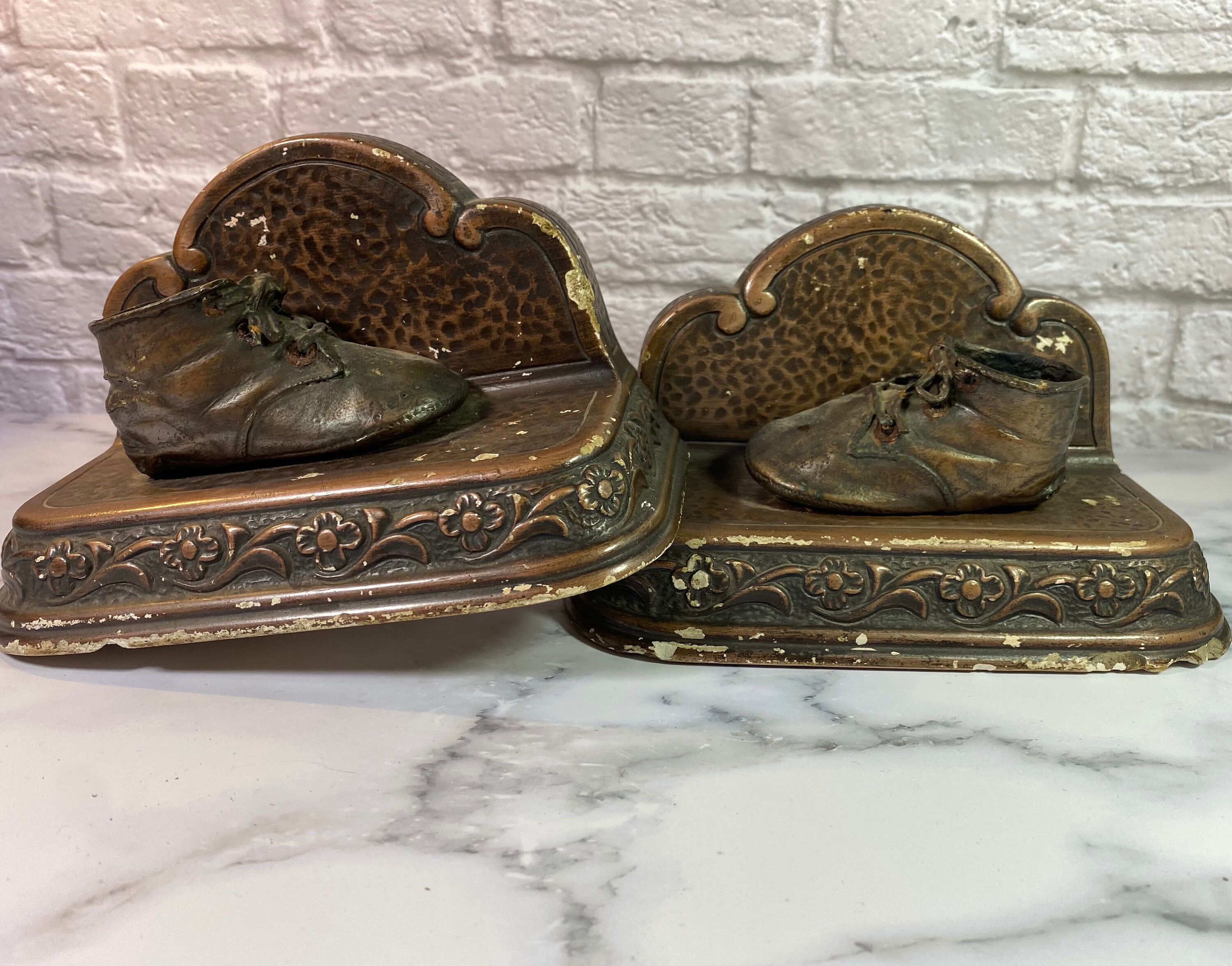 Vintage Bronze Baby Shoe Bookends Etsy