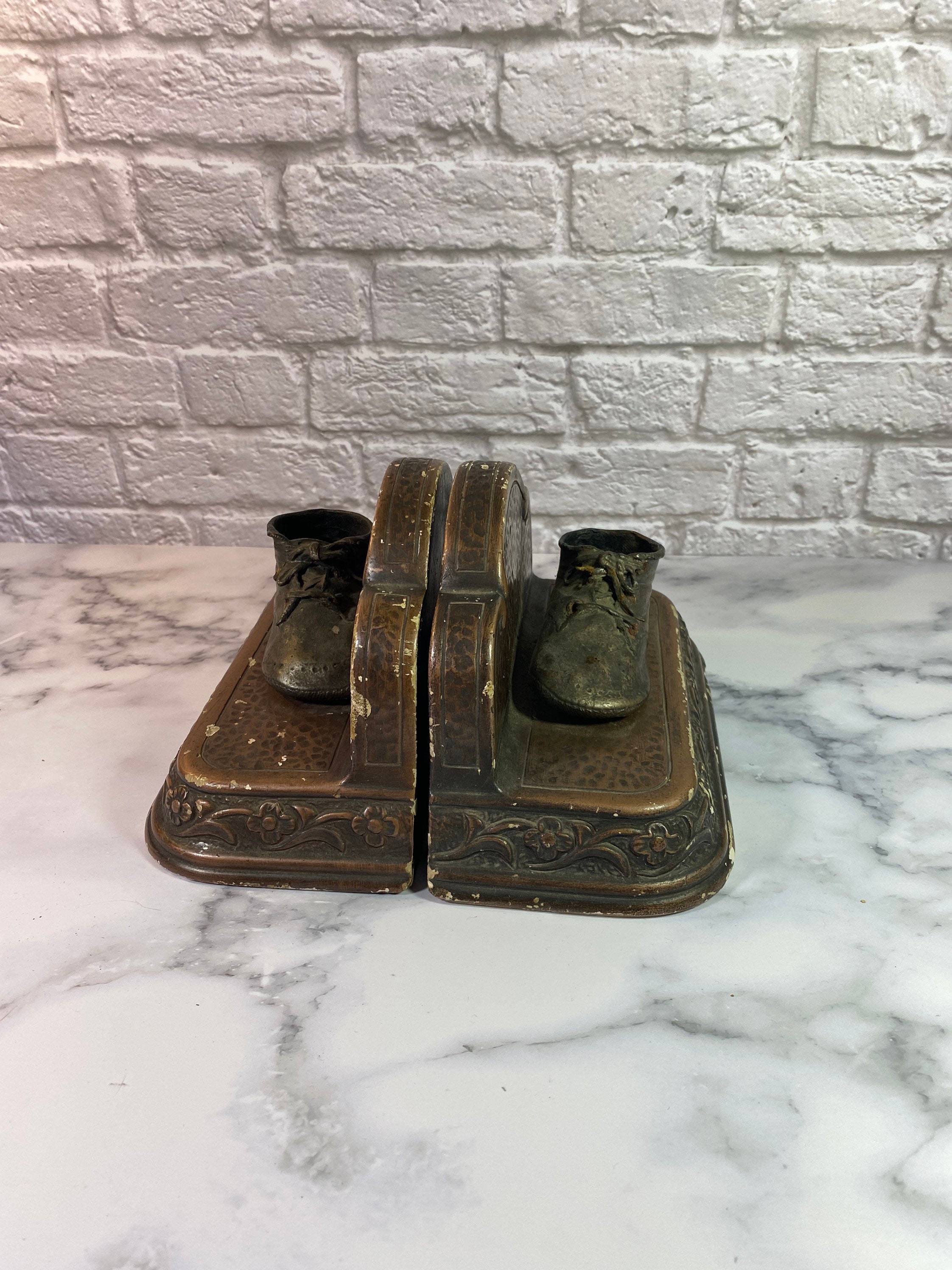 Vintage Bronze Baby Shoe Bookends Etsy