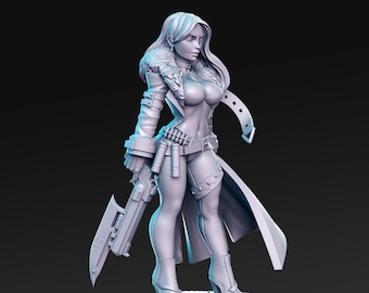 Trish Female Gunslinger | Pinup | 32mm or 28mm Fantasy Miniature | DnD Miniature | Dungeons and Dragons | Tabletop | Pathfinder | RN Estudio