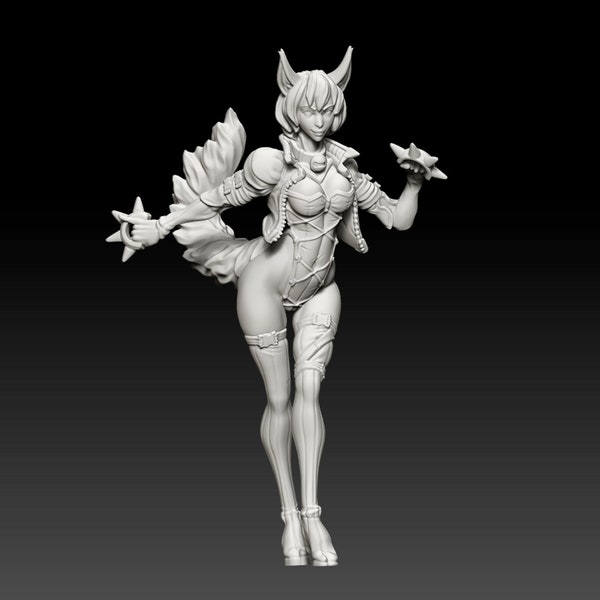 Cat Girl Brawler / 32mm, 54mm, 75mm Pinup / Fantasy Miniature / DnD Miniature / Dungeons and Dragons / Tabletop / Pathfinder / Role Playing