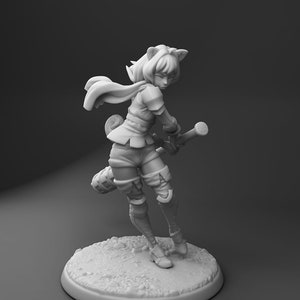 Shib, the Cat Girl Bonker | Pinup | 32mm or 75mm Fantasy Miniature | DnD Miniature | RPG | Twin Goddess