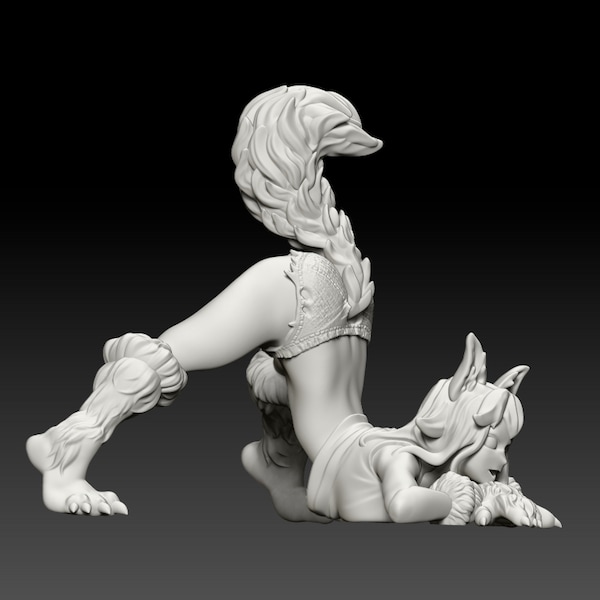 Wolf Girl - Pinup 32mm o 75mm / Fantasy Resin Miniature / DnD Miniature / Dungeons and Dragons / Tabletop / Pathfinder / Role Playing