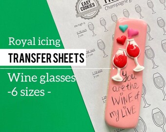 Christmas icing transfer sheet Champaign glasses 6 sizes, Wedding icing transfer, New Year icing template cookie decorating, icing stencil