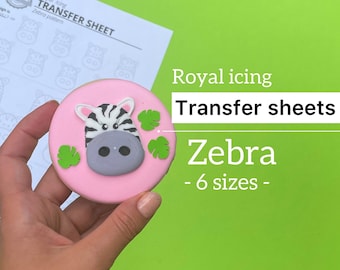 Icing transfer sheets Zebra 6 sizes, Safari royal icing template, Jungle baby shower cookie decorate pattern, Wild Birthday cookie template