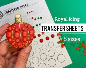 Christmas icing transfer sheet, New Year royal icing template, Basic Icing pattern Circles 8 sizes, 10 pages, Royal Icing practice sheet