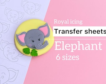 Elephant icing transfer sheet 6 sizes, Safari animal royal icing transfer, Jungle icing template,  Wild one cookie decorate stencils,