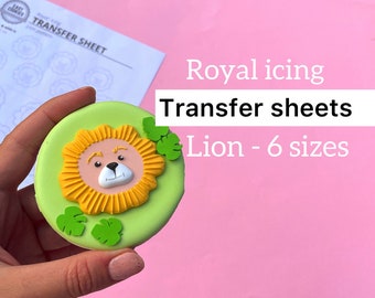 Lion icing transfer sheet 6 sizes, Safari royal icing transfer, Jungle animal icing template, Animal cookie template, Zoo icing pattern