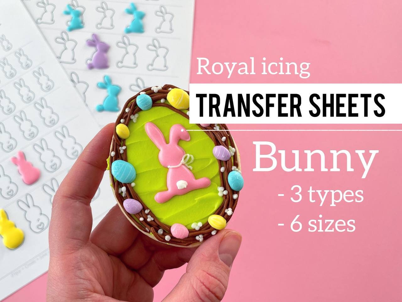 Bunny Icing Transfer Sheet (2 Rabbits, 6 Sizes), Easter Rabbit Royal ...