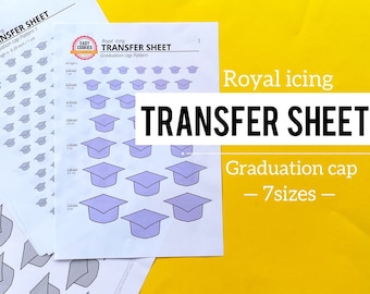 Royal icing transfer sheet Graduation cap 7 sizes, Class off royal icing templates, Graduation hat icing pattern, Cookie decorating stencil