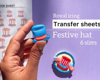 Patrick hat icing transfer sheets 6 sizes, Leprechaun hat royal icing template, Cookie decorate stencil, 4 July icing transfer pattern