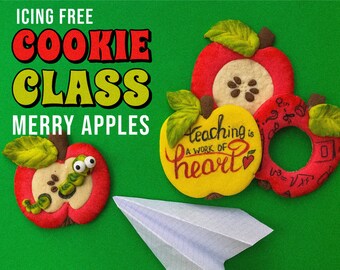 Sugar cookie recipe + baking tutorial for beginner, Apple cookie set for teacher, farmers, gardener, Instand download