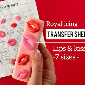 Kiss icing transfer sheet, Lips royal icing template 6 sizes, Royal icing kiss cookie transfer sheet, Valentine royal icing transfers