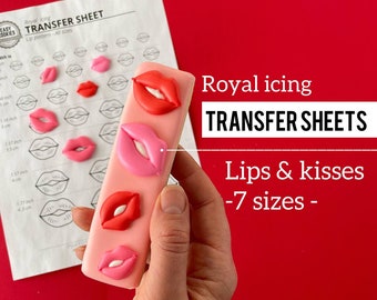 Kiss icing transfer sheet, Lips royal icing template 6 sizes, Royal icing kiss cookie transfer sheet, Valentine royal icing transfers